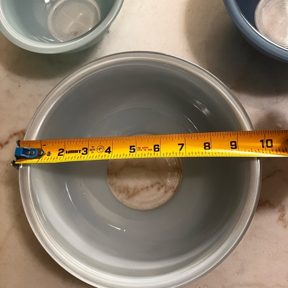 3 Piece set of vintage Pyrex Moody Blues nesting mixing bowls with clear bottoms - Picture 9 of 11